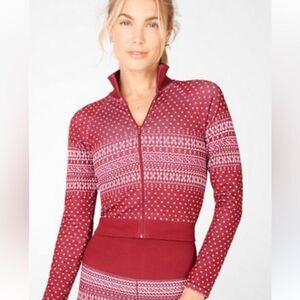 Fabletics Fair Isle Seamless Jacket red Apple Spice SZ M Crop Athleisure